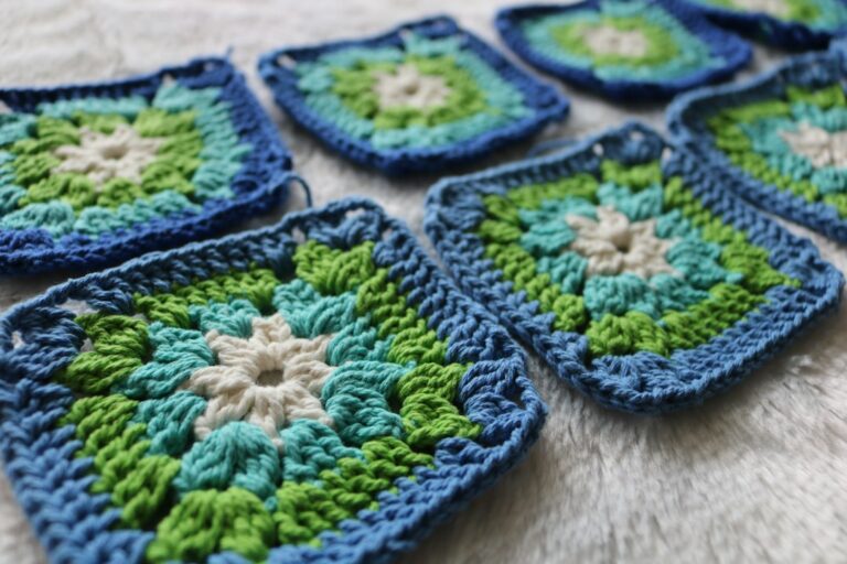 Colorful crochet motif and yarn